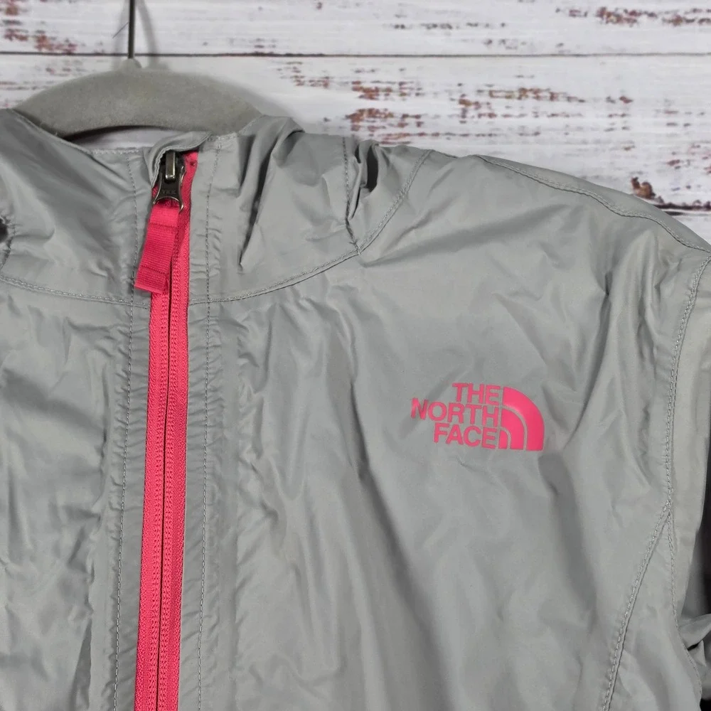 The North Face DryVent Rain Jacket Girls XL Grey Pink Exc Hooded Mesh Lined